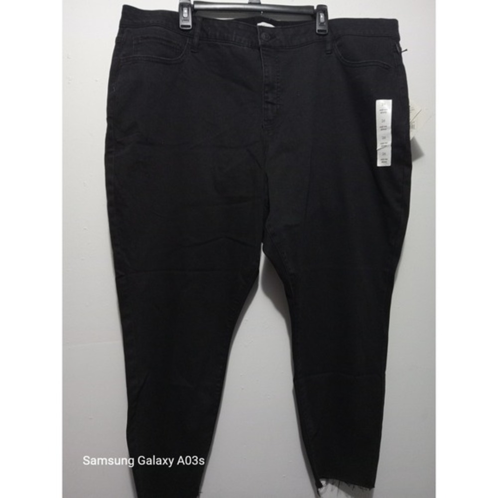 Ava & Viv Womens Plus Size 26 Black Mid-Rise Skinny Jeans Raw Hem Stretch Denim